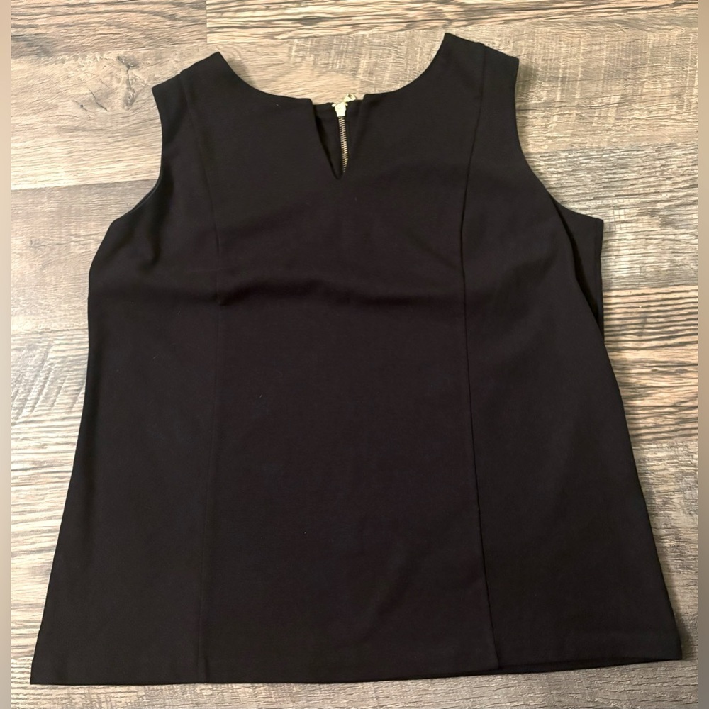 Talbots |Black V-neck Tank Top Back Gold Zip Career Office Size X